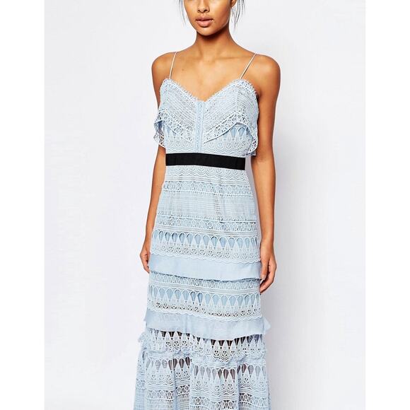 $675 Self-Portrait Blue Teardrop Guipure Lace Maxi Dress - US 8 / UK 12 - Picture 4 of 11